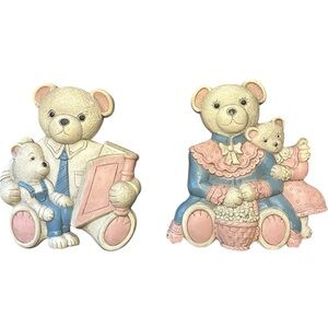 Vtg Homco Inc Mr. & Mrs. Bear Wall Hanging Nursery Home Decor #7604 1B and 2B